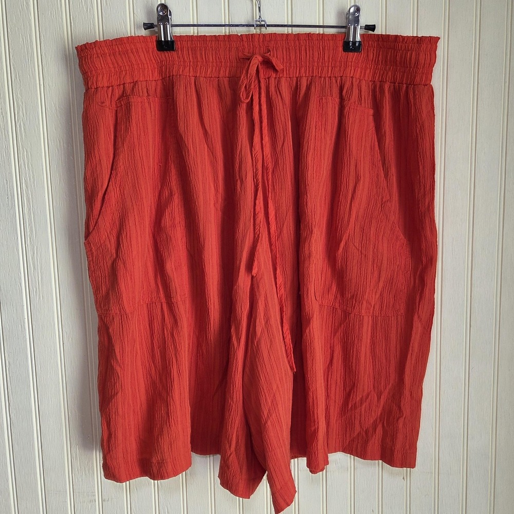 Runway Ready Pants Womens 1X Orange Crepe Cropped Pull On Elastic Waist Casual